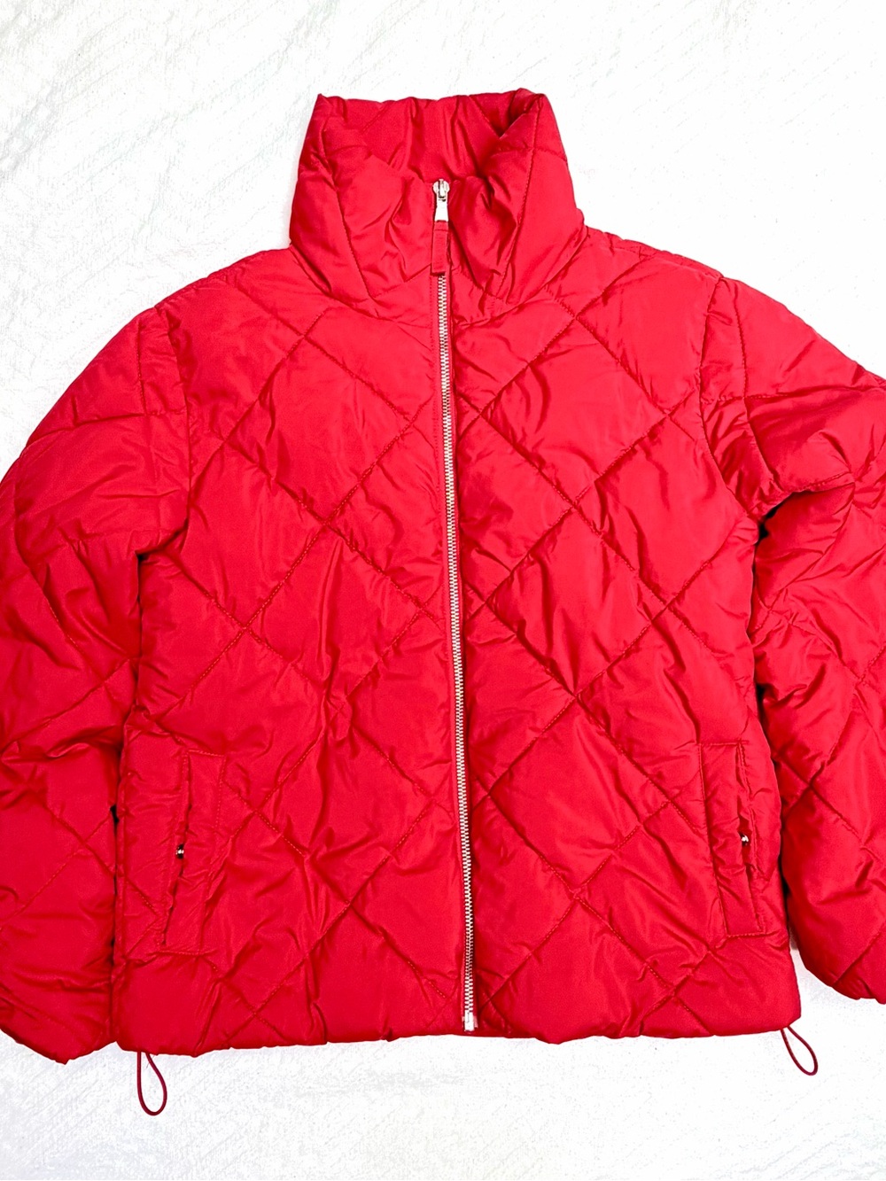 LOFT Red Quilted Diamond-Pattern Puffer Jacket
